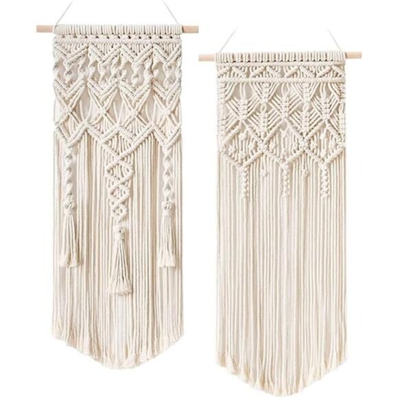 2 Pcs Macrame Woven Wall Hanging Boho Chic Geometric Art Decor - Bedroom Nursery - Picture 7 of 7